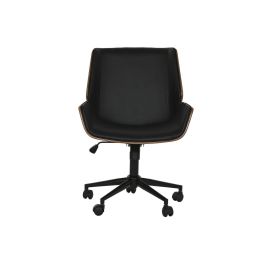 DKD Home Decor Silla Moderna de Oficina Ajustable con Ruedas Desmontable Madera y PU Negro/Marrón 59.5x64x83 cm