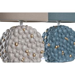 DKD Home Decor Lámpara Sobremesa Mediterraneo Azul Marron Gres Poliester E27 50W Tela 15 x 34 x 24 cm (2 Unidades)
