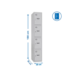 Simonrack Taquilla Metálica 4 Puertas con Cerradura, Etiquetero y Respiradero, Gris, 1800x500x300 mm