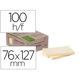 Q-connect Bloc de notas adhesivas quita y pon, 76x127 mm, 100 hojas, Amarillo, 100% Papel Reciclado Precio: 10.50000006. SKU: B1GBADF4RC