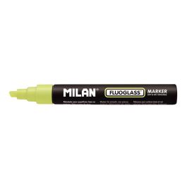 Milan Rotulador Borrable Fluoglass 2 Amarillo Punta Biselada 2-4mm para Superficies Lisas No Porosas en Blister