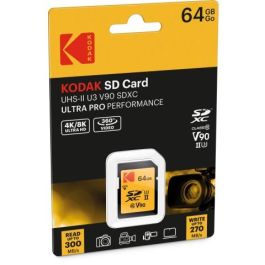 Kodak EKMSD64GUHS2V2K Tarjeta SDXC 64GB UHS-II U3 V90 Clase 10 Ultra Pro 300MB/s lectura 270MB/s escritura