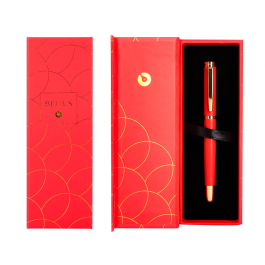 Belius Passion D'or Pluma Estilográfica Aluminio Cepillado Rojo Dorado Tinta Azul Caja Diseño M