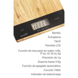 Inde Báscula Cocina Digital Cuadrada Bambú 5 kg con Dimensiones 21.5 x 15 x 1.6 cm (12 Unidades)