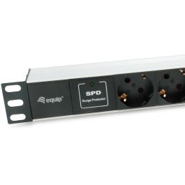 EQUIP 333315 Regleta de Enchufes 1U Horizontal 7 Tomas Schuko 1.8m Cable Negro Plata