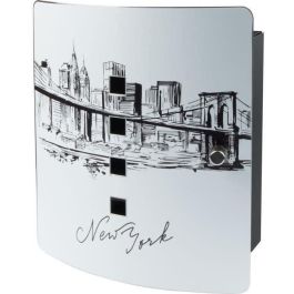 BURG-WÄCHTER 6204/10 Ni Armario para Llaves Skyline NY con Puerta Acero Inoxidable Serigrafiada y Caja Acero Galvanizado Negro Cierre Magnético Ajustable