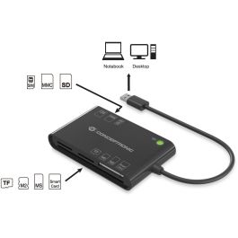 Conceptronic Lector de Tarjetas Externo USB 3.2 Gen 1 Negro Compatible con SD, microSD, MMC, MS Micro