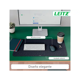 Leitz Alfombrilla de Sobremesa de Fieltro Grande, Gris, 70x36 cm, Superficie Suave y Antideslizante, Compatible con Ratones Ópticos y Láser