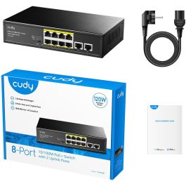 Cudy FS1010P Switch PoE+ de 8 Puertos Fast Ethernet 10/100, 2 Puertos Uplink, 120W, Plug & Play, Metal