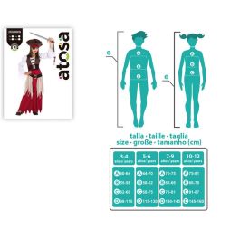 Disfraz Pirata Niña 5-6 Años Rojo, Traje Completo 4 Piezas, Polyester, Multicolor