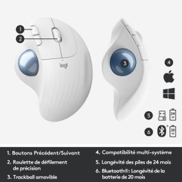 Logitech ERGO M575 Ratón Trackball Inalámbrico RF/Bluetooth, 2000 DPI, Blanco, Incluye Receptor Nano y Pilas, Para Mano Derecha