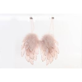 DKD Home Decor Decoración Colgante para Navidad Fantasía de Pluma con Alas Rosa Palo y Blanco, 4x33x28 cm (2 Unidades)