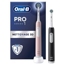 Oral-B ORA8001090915191 Pro Series 1 Pack de 2 Cepillos de Dientes Eléctricos Rosa y Negro con 2 Cabezales, Diseño Braun