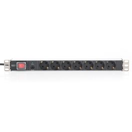 DIGITUS Regleta 1HE de Aluminio con 7 Tomas Tipo F, Protección Sobrecarga 4000W, Cable 2m, Interruptor On/Off