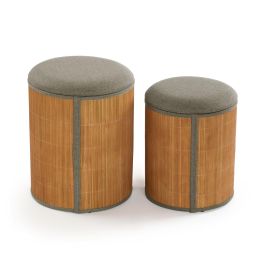Puff Versa Gris Lino Bambú Madera MDF Puff Versa Gris Lino Bambú Madera MDF