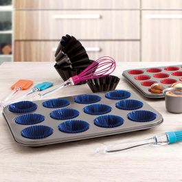 Bandeja Horno 12 Cupcakes Acero Pintado Sweet Grey Quid 36x17x3 cm Bandeja Horno 12 Cupcakes Acero Pintado Sweet Grey Quid 36x17x3 cm