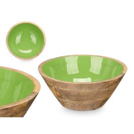 Bol de madera con mango verde, 24 cm - Giftdecor (6 Unidades) Bol de madera con mango verde, 24 cm - Giftdecor (6 Unidades)