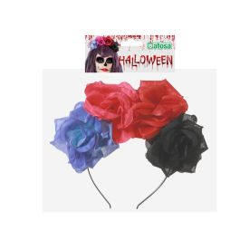 Diadema Catrina Halloween Mujer Adulto - Flores Multicolor para Día de Muertos y Disfraces