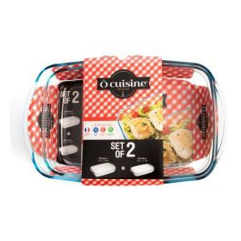 Ô Cuisine Set 2 Fuentes Horno Rectangular Vidrio Borosilicato 40x25x7 cm Transparente Extra Resistente Apto Microondas Lavavajillas