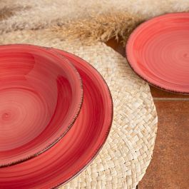 Quid Plato Hondo Coral Vita Cerámico Rojo 21,5 cm Set 12 Unidades, Pintado a Mano, Apto Lavavajillas y Microondas.