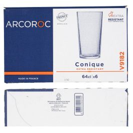 Arcoroc Vaso Alto Conique de Vidrio 64 cL Pack de 6, Transparente, Apto Lavavajillas y Microondas, Fabricado en Francia
