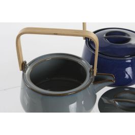 DKD Home Decor Tetera Gris Porcelana y Bambú 17 x 10 x 21 cm Capacidad 1L