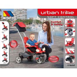 Triciclo urban trike rojo con palo, cinturon, bolsa y rueda goma 98 cm