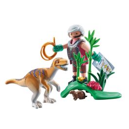 Playmobil 71823 Velociraptor Dinos con Investigador, Set de Dinosaurios para Niños +4 Años