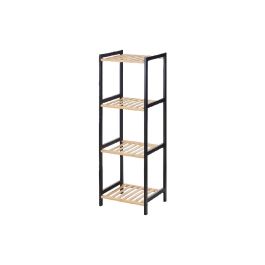Berilo Estantería cuadrada de bambú y madera con 4 estantes, color negro y natural, 100.2 cm de alto x 35.2 cm de ancho x 30.2 cm de fondo