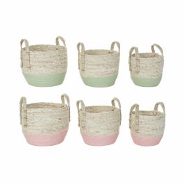 Cesta Balines DKD Home Decor Rosa Verde 30 x 32 x 30 cm Set de 3 (2 Unidades)