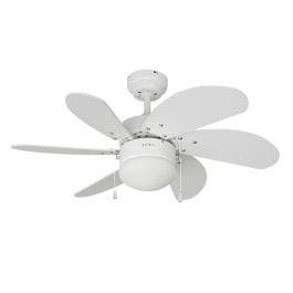 EDM Ventilador de Techo Modelo Aral, Blanco, Ø76cm, 6 Aspas, 50W, 3 Velocidades, con Portalámparas E14, Caudal de Aire 4409 m³/h Precio: 52.69000055. SKU: S7917024