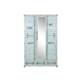 DKD Home Decor Armario Vintage Metal Azul Celeste 112x46x174 cm Estilo Contenedor con 2 Puertas, 3 Cajones, 2 Estantes