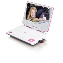 Lenco DVP-910 Reproductor DVD Portátil 9" con USB y Soporte para Coche Rosa/Negro, Pantalla Giratoria, Batería Litio