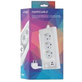 Nanocable 10.37.0013-W Regleta Sobremesa con Interruptor LED, 3 Tomas de Corriente, 2 Puertos USB (USB-A, USB-C), Cable 1.5m, Blanca