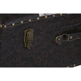 DKD Home Decor Baúl Set de 3 Madera y PU Multicolor Marrón 40 x 45 x 70 cm Vintage Desmontable