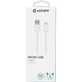 eSTUFF Cable MicroUSB 1m Blanco, para carga y sincronización con plugs duraderos