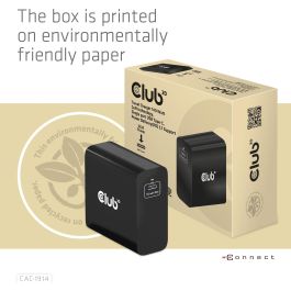 Club3D Cargador de Viaje 1xUSB Tipo C PD 140W con Tecnología GaN para Interiores, 28V, Cable 1m Negro
