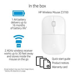 HP Z3700 Ratón Inalámbrico Portátil con Diseño Compacto y Elegante, Color Blizzard White