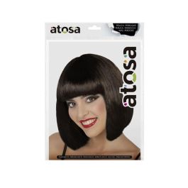 Peluca Castaña Lisa Corta con Flequillo Recto, Bob, 100g – Ideal para Disfraces de Secretaria, Actriz o Vampiresa
