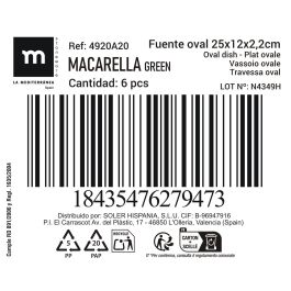 Fuente Oval Macarella Green 25x12x2.2 cm - Inde (24 Unidades) Fuente Oval Macarella Green 25x12x2.2 cm - Inde (24 Unidades)