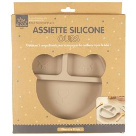 Tom et Zoe Plato Silicona para Bebé, Forma de Oso Gris con 3 Compartimentos, Colección Puericultura, 20 cm