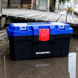 Workpro Caja de herramientas 41x23x20,5cm, plástico de alto impacto, compartimentos exteriores, color negro azul y rojo Workpro Caja de herramientas 41x23x20,5cm, plástico de alto impacto, compartimentos exteriores, color negro azul y rojo