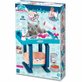 Ecoiffier Kit de Aseo Ecológico para Gato de Peluche con Mesa Azul y Accesorios, Set de Juguete Completo para Niños +18 meses