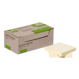 Bloc De Notas Adhesivas Quita Y Pon Q-Connect 76x76 mm 100% Papel Reciclado Amarillo En Caja De Carton 12 unidades