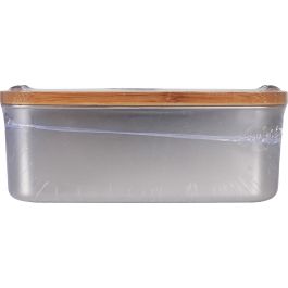 Quttin Fiambrera Rectangular de Acero Inoxidable con Tapa de Bambú, 1500 ml, 20.5 x 15 x 7.7 cm