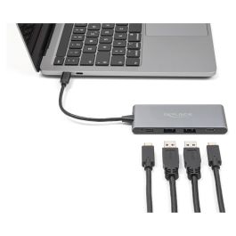 DeLOCK Concentrador USB 3.2 Gen 2, Hub 4 Puertos con 2 x USB-C 10 Gbps y 2 x USB-A, 15 W PD, Aluminio Gris, Cable 0.15 m