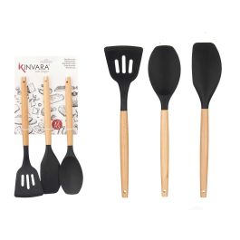 Set 3 Pzs Palas Cocina Silicona Madera Negro Kinvara 20X37CM (6 Unidades) Precio: 31.95000039. SKU: B14PJATZPX