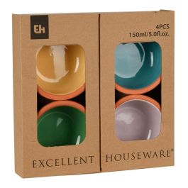 Excellent Houseware Set de 4 cuencos para aperitivos de barro, 150ml, colores surtidos, apto microondas, lavavajillas y horno