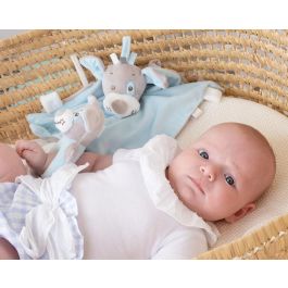 KioKids Set Doudou y Sonajero Perrito Azul Suave para Bebés +0 Meses. Con Mordedor y Sonidos, Ideal para Apego