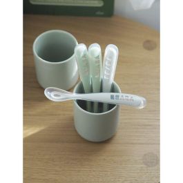 Juego de 4 cucharas de silicona para primera edad, color gris terciopelo y verde salvia Juego de 4 cucharas de silicona para primera edad, color gris terciopelo y verde salvia